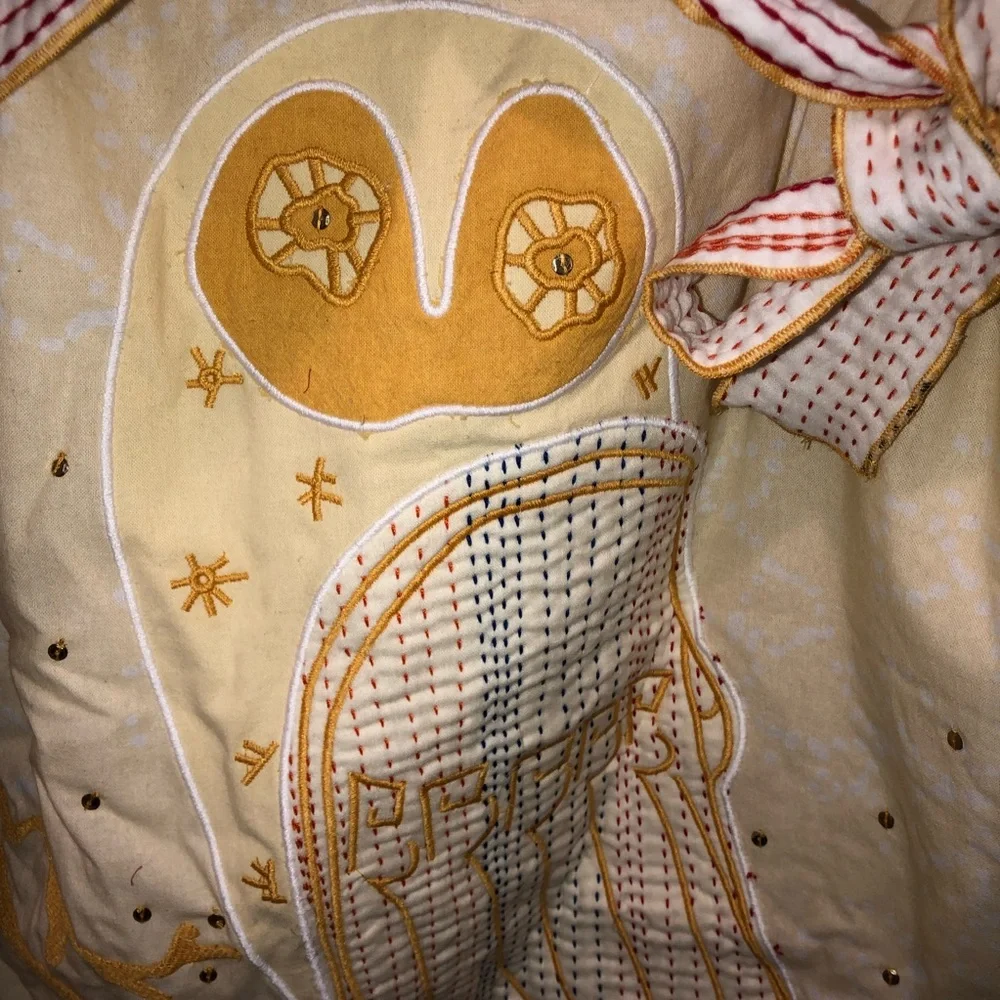New FP One by Free People Perfect Present Beaded Owl Yellow Gift Sack Bag Sham